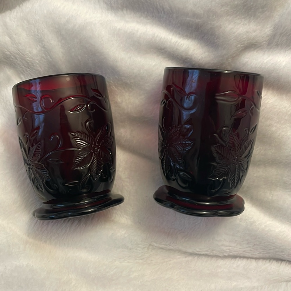 2 small ruby red goblets, juice glasses